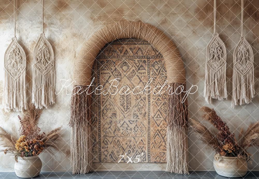 Fondo de hierba de pampas de arcos de macramé boho diseñado por Mini MakeBelieve