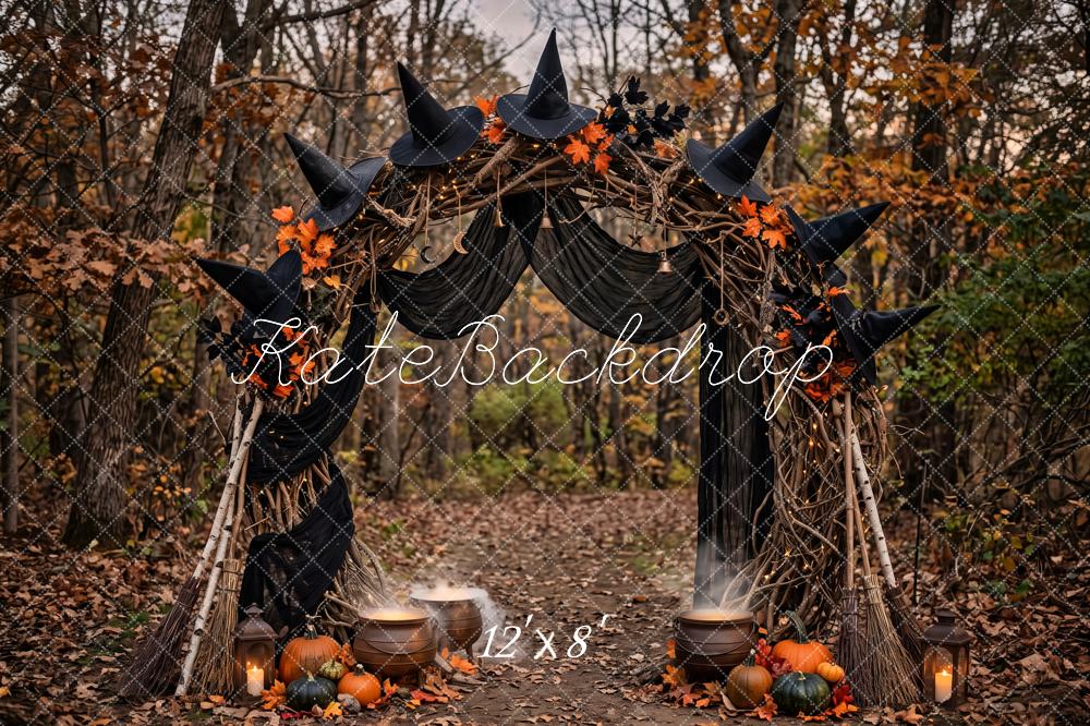 Kate Halloween Witch Hat Pumpkin Woodland Arch Forest Printed Backdrop Designed by Patty Roberts