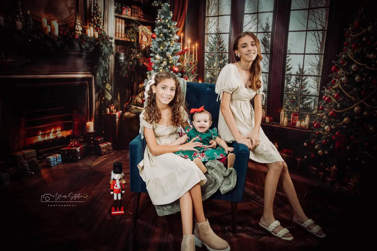 Kate Winter Christmas Dark Brown Wooden Arch Window Backdrop Designed by Emetselch