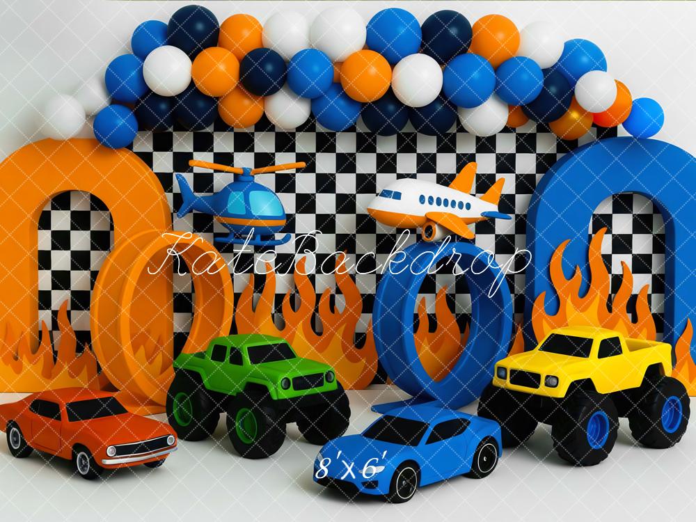 Cake Smash Race Car Ballon Boog Foto Achtergrond Designed by Mini MakeBelieve