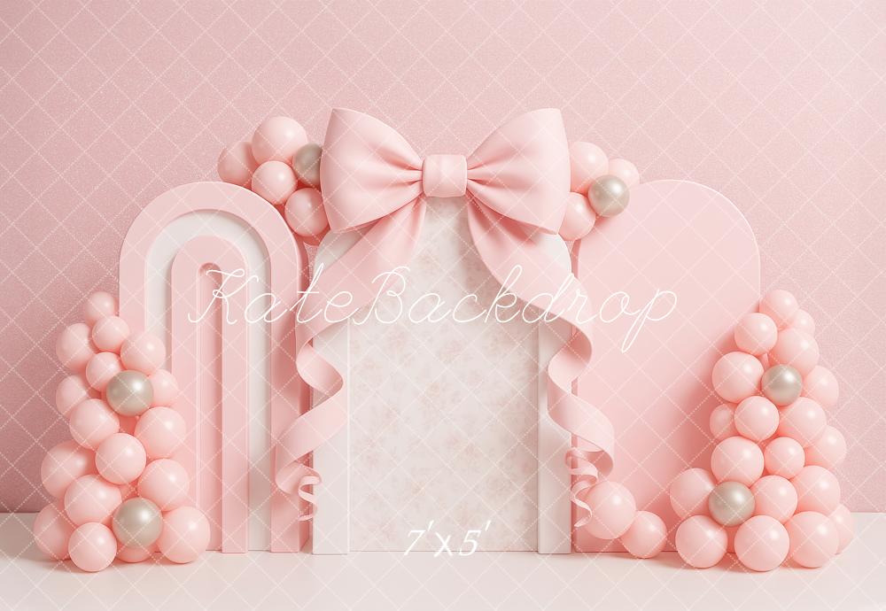 Kate Cake Smash Bow Pink Balloon Arch Backdrop Designed by Ashley Paul