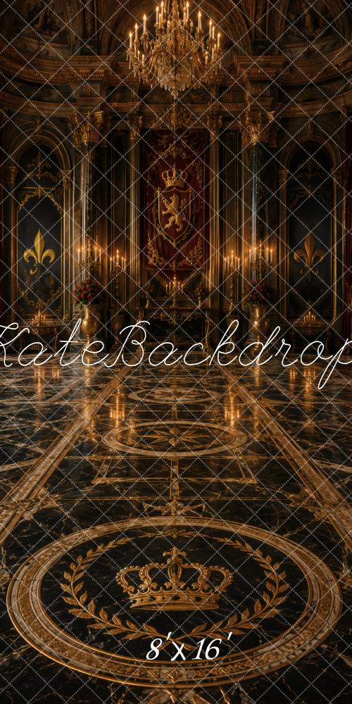 Kate Sweep Royal Throne Room Gold Crown Chandelier Printed Backdrop Designed by Vertigo Productions
