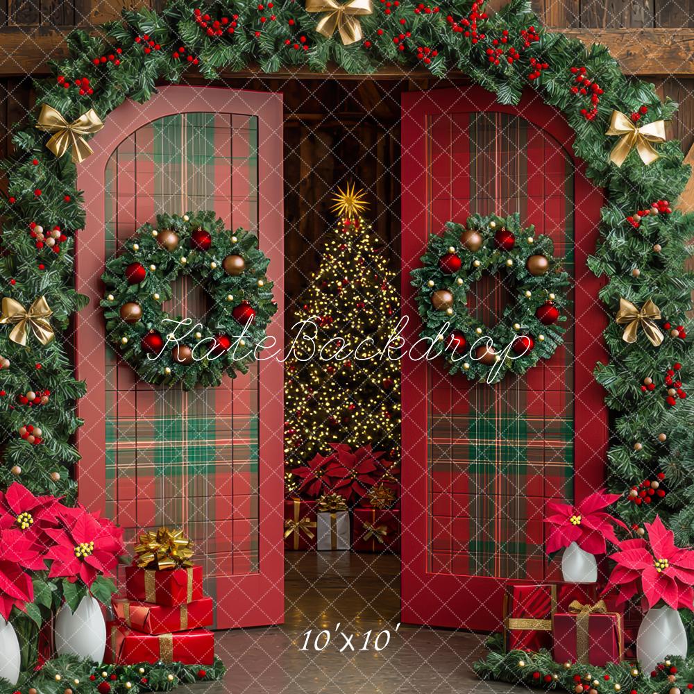 Guirnalda de fondo de puerta de granero de cuadros de árbol de Navidad Designed by Mini MakeBelieve