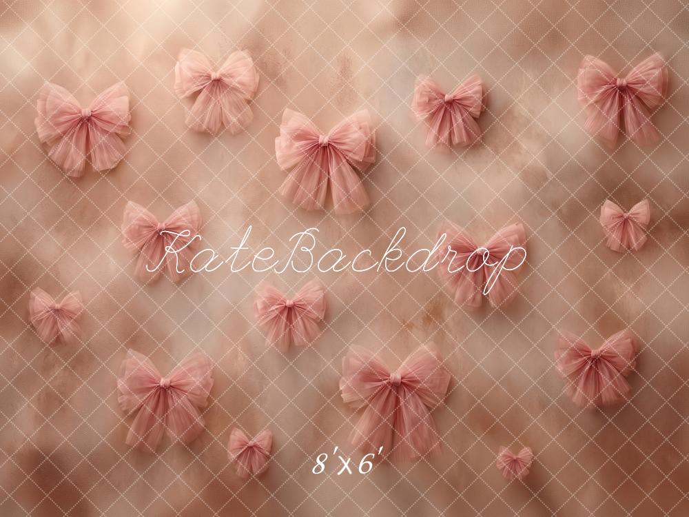 Kate Romantic Soft Pink Bow Tulle Beige Wall Printed Backdrop Printed Backdrop Designed by Angela Miller
