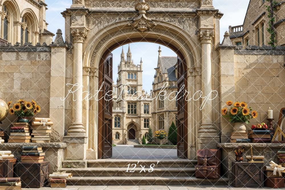 Kate School University Arch Entrance Archway Courtyard Books Printed Backdrop Designed by Mini MakeBelieve