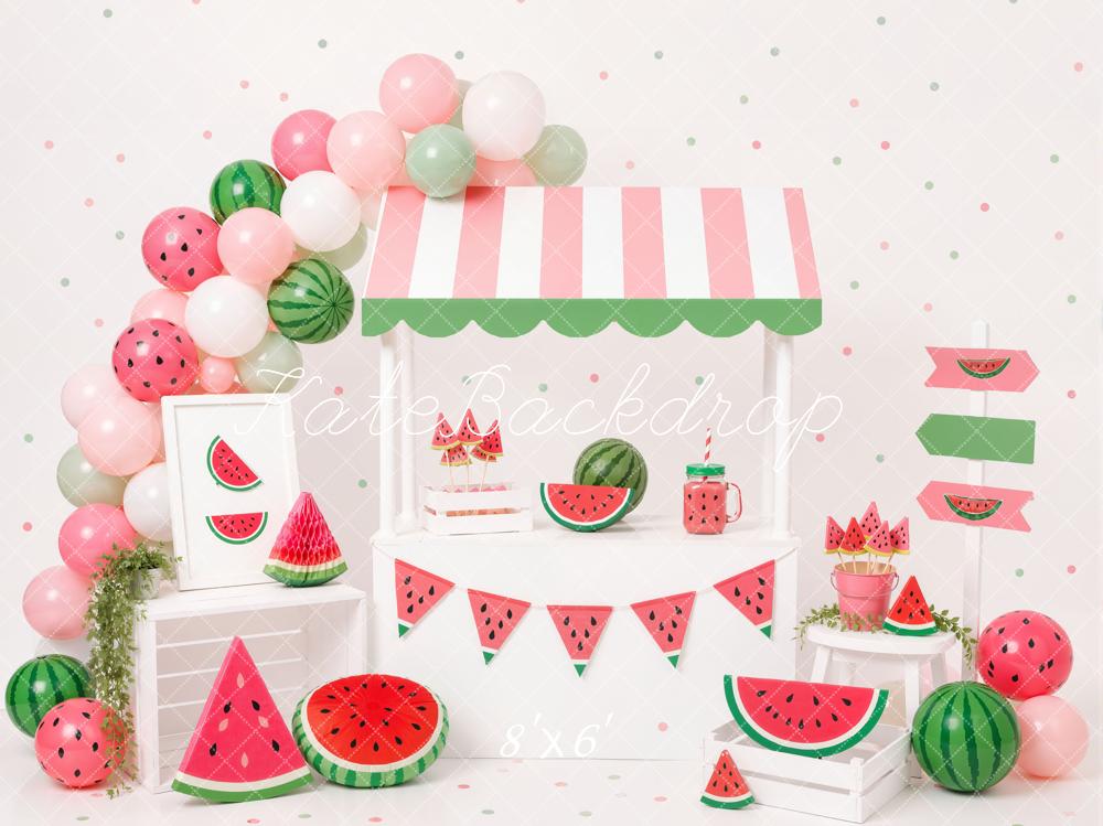 Kate Summer Watermelon Fruit Stand Balloons Printed Backdrop Designed by Emetselch