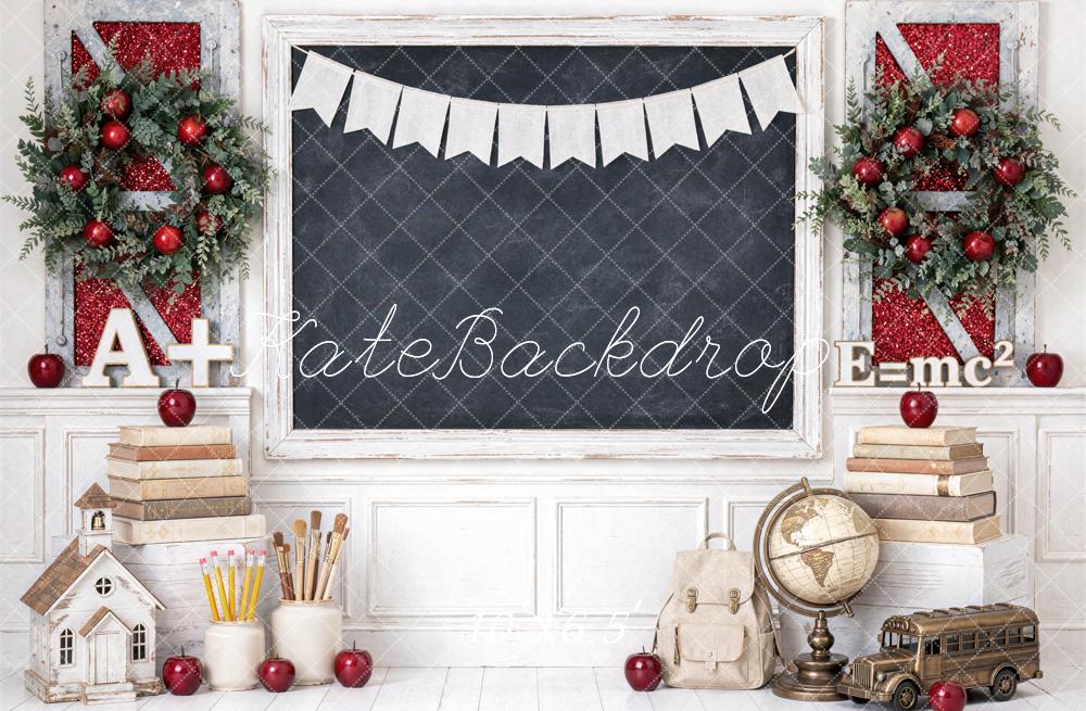 Kate Christmas School Classroom Chalkboard Wreaths Bunting Printed Backdrop Designed by Mini MakeBelieve