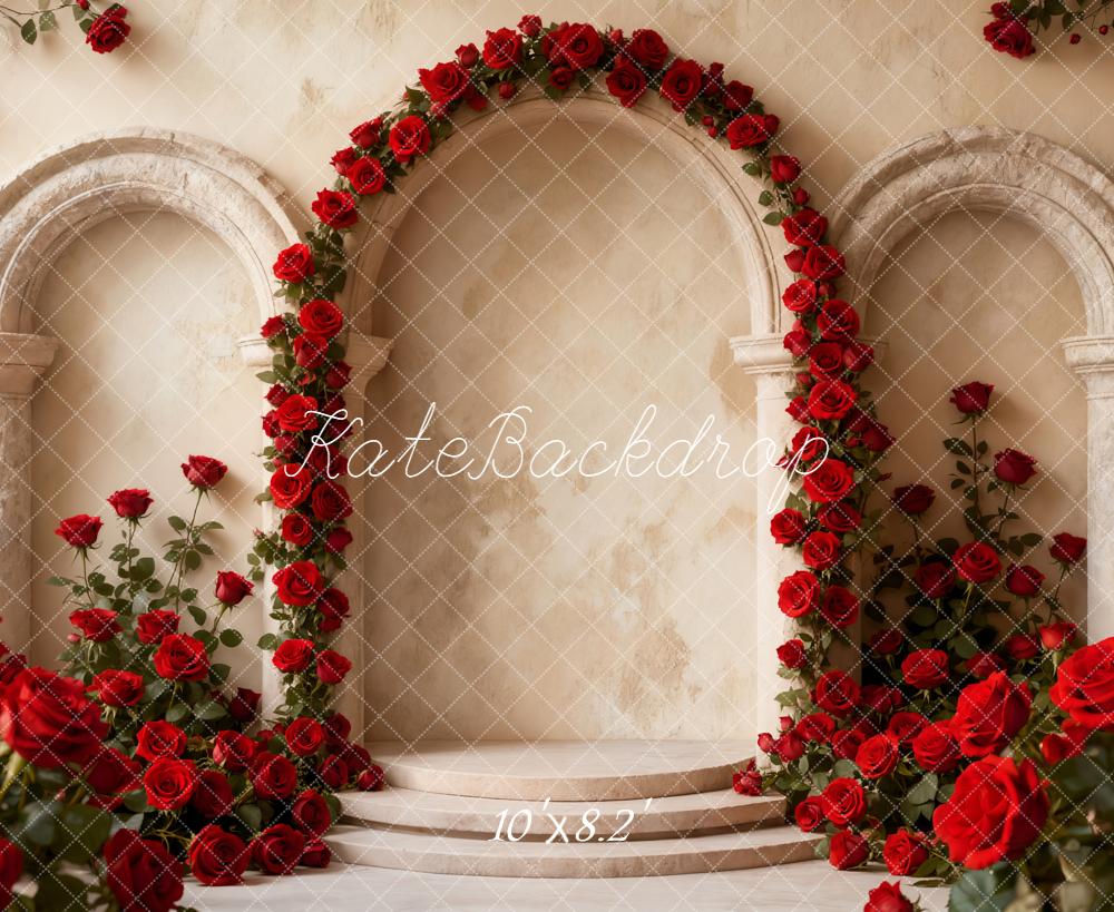 Kate Valentines Flower Arch Red Roses Stone Steps Backdrop Designed by Emetselch