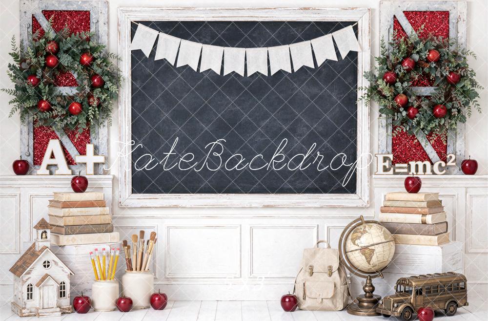 Kate Christmas School Classroom Chalkboard Wreaths Bunting Printed Backdrop Designed by Mini MakeBelieve