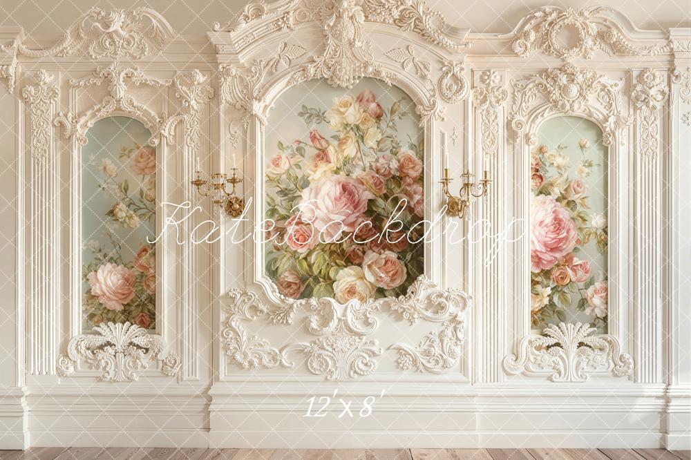 TEST Kate Cream Baroque Vintage Wall Floral Roses Backdrop Designed by Emetselch