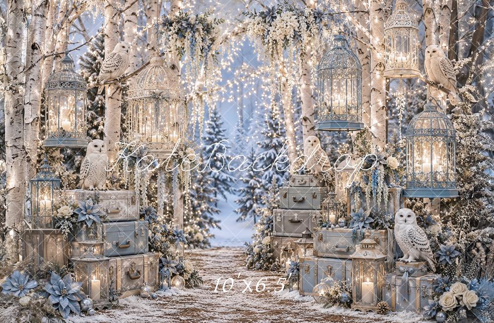 Kate Winter Wonderland Birch Forest Owl Lanterns Printed Backdrop Designed by Ashley Paul