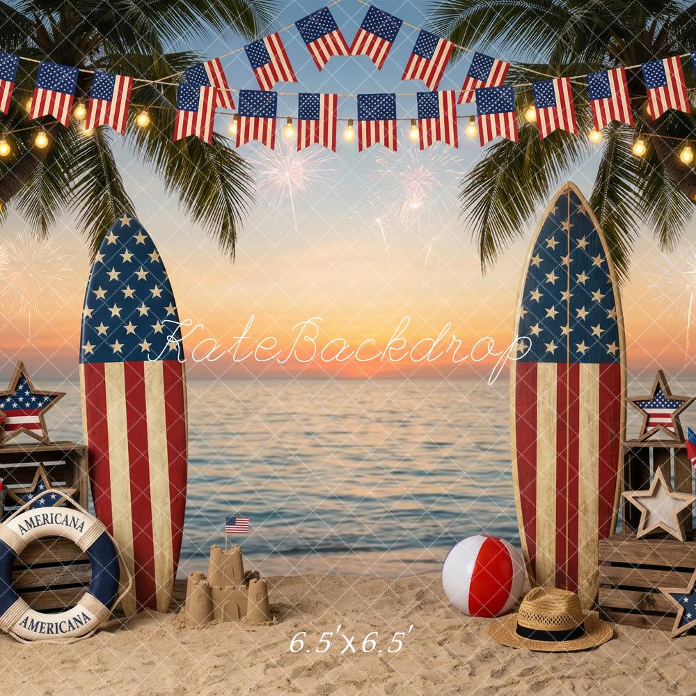 Kate 4th Of July Beach Surfboards American Flags Printed Backdrop Designed by Patty Roberts