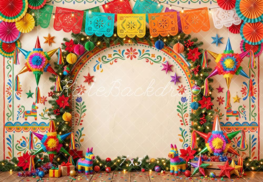Kate Christmas Mexican Fiesta Papel Picado Piñata Arch Printed Backdrop Designed by Patty Roberts