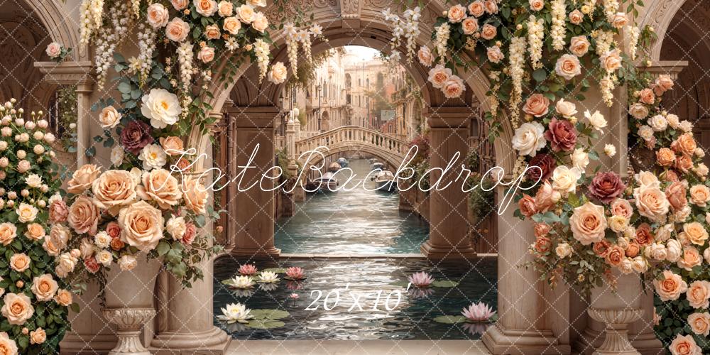 Kate Flower Arch Venetian Canal Floral Columns Printed Backdrop Designed by Emetselch