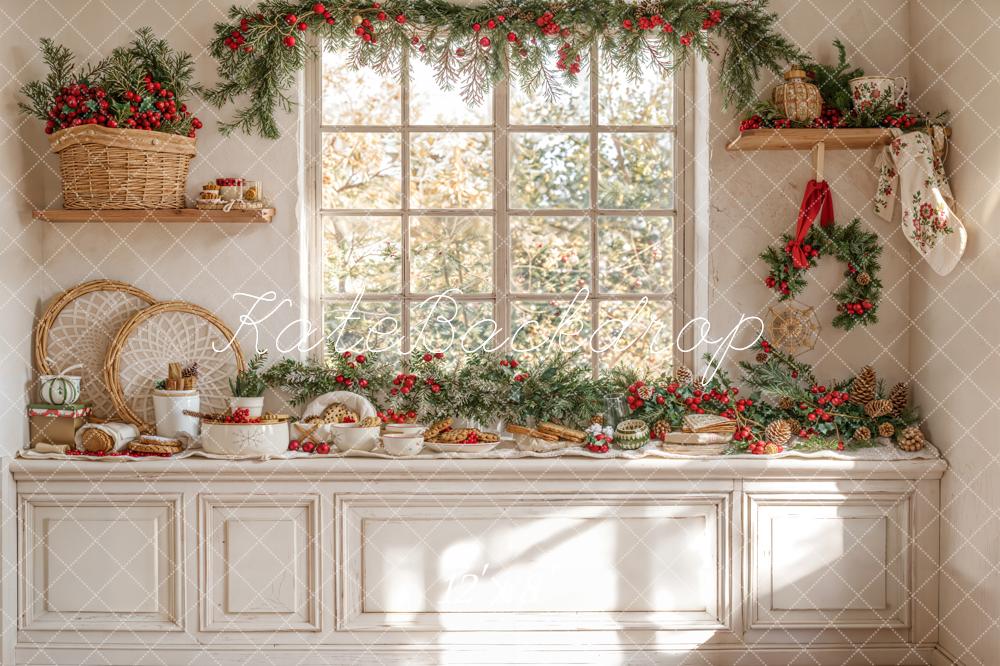 Kate Christmas Kitchen Cabinet Window White Backdrop Designed by Emetselch