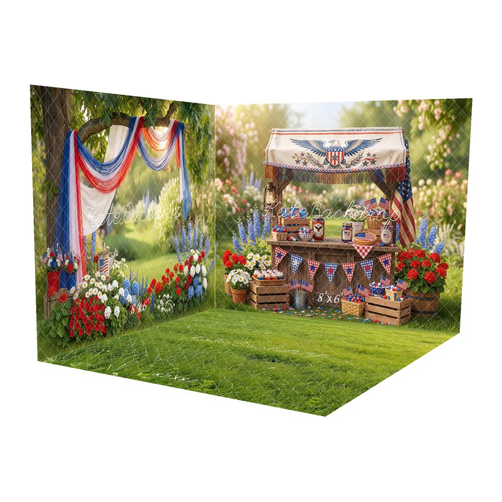 Kate 4th Of July Patriotic Stand American Flag Cupcakes Flowers Printed Backdrop Room Set
