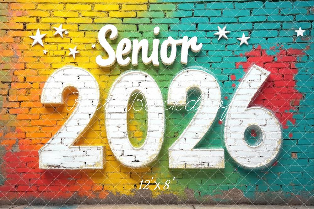 Kate Senior 2026 Colorful Brick Wall Graffiti Printed Backdrop Designed by Laura Bybee