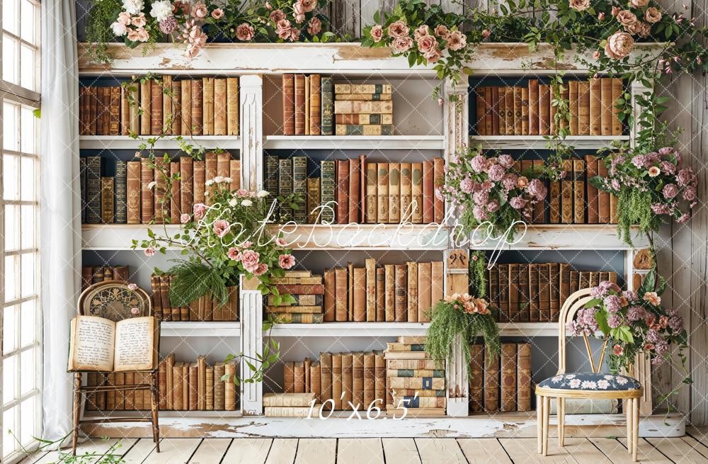 Kate Spring Flower Arch Vintage Bookshelf Backdrop Designed by Emetselch