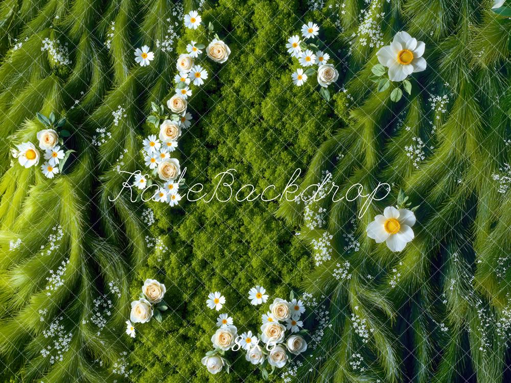 Kate Green Grass Floral Daisy Floor Backdrop Designed by Mini MakeBelieve