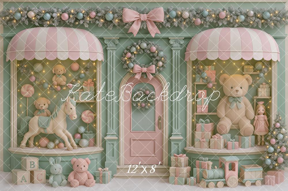 Kate Christmas Pastel Toy Shop Teddy Bear Horse Doll GiftsTrain Backdrop Designed by Ashley Paul