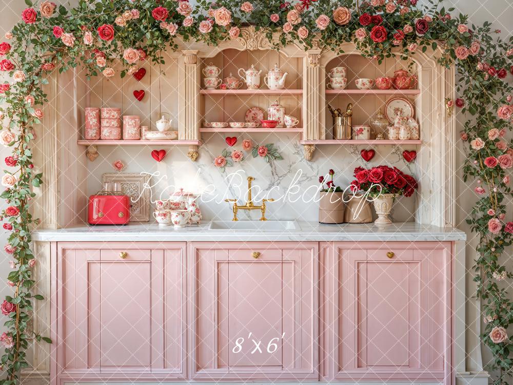 Kate Valentine's Day Pink Kitchen Flower Arch Backdrop Designed by Emetselch