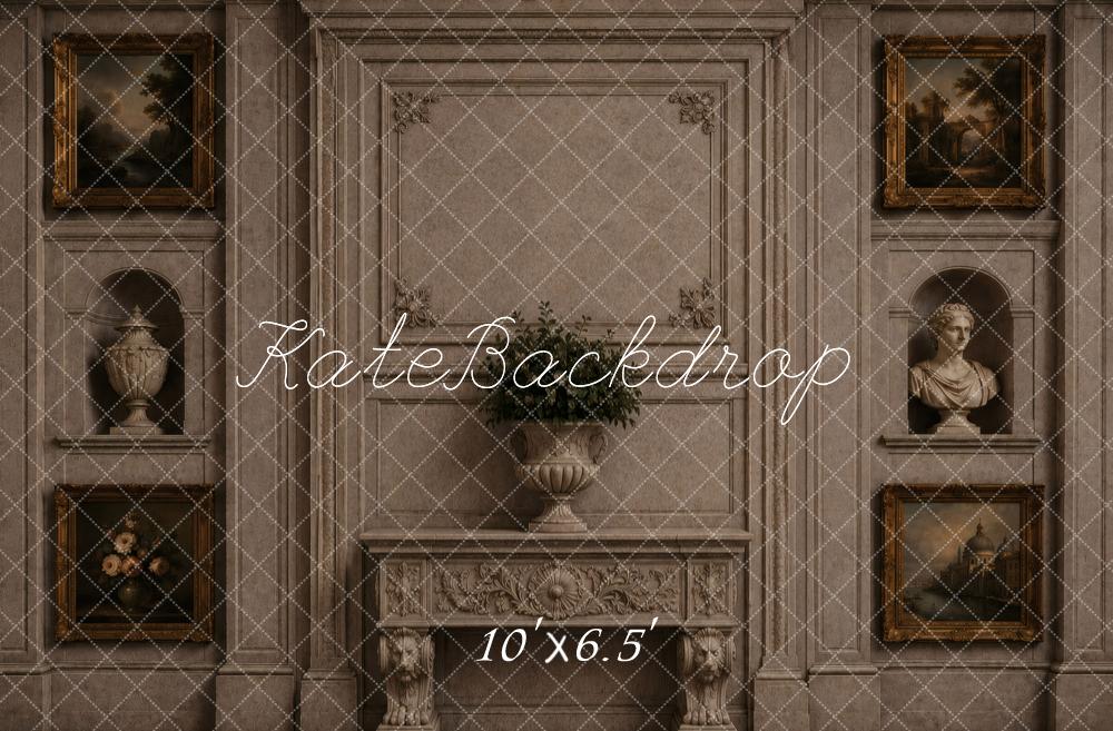 Kate Vintage Wall Fireplace Paintings Sculptures Printed Backdrop Designed by Vertigo Productions
