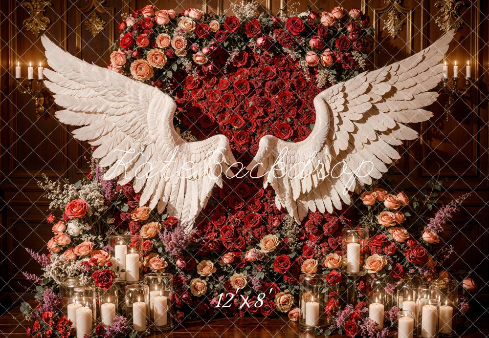 Kate Romantic Red Floral Angel Wings Backdrop Designed by Emetselch