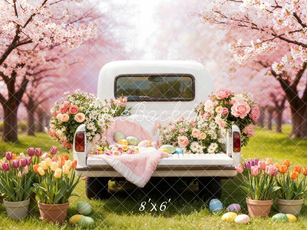 Kate Easter Truck Cherry Blossoms Flowers Eggs Backdrop Designed by Emetselch