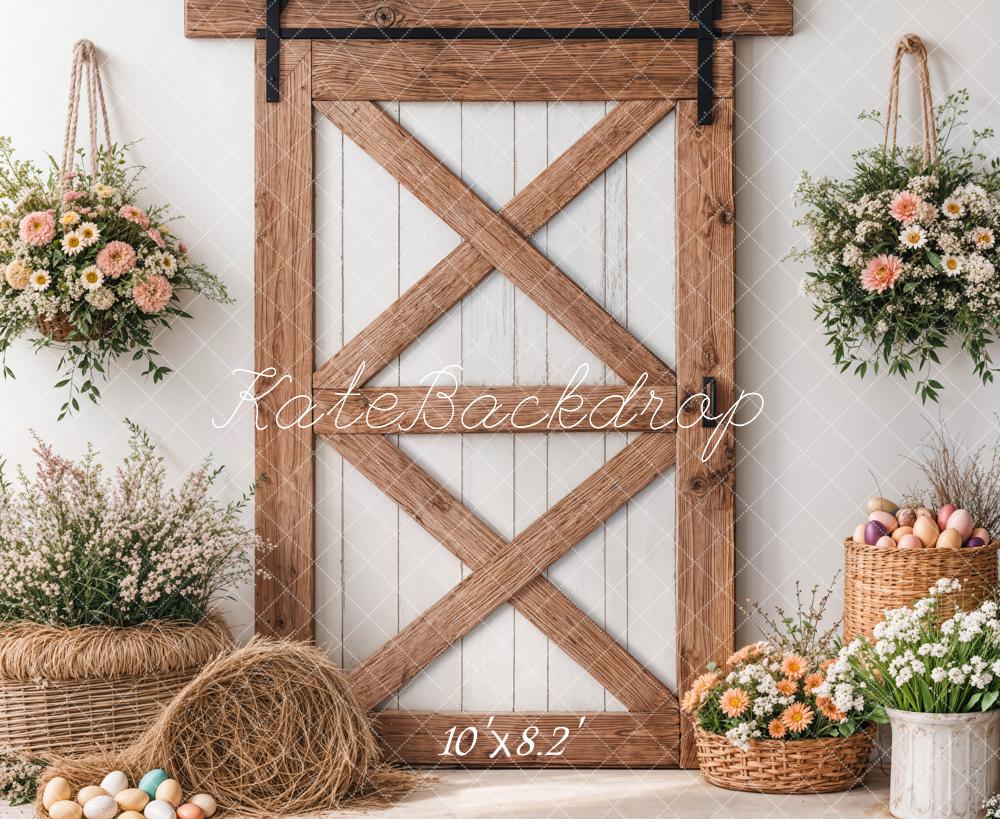 Easter Floral Rustic Barn Door Foto Achtergrond Designed by Emetselch