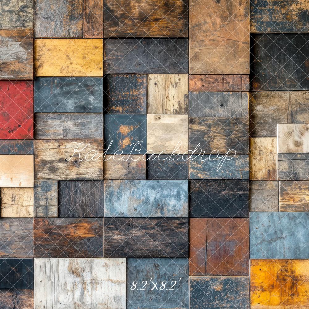 Kate Colorful Rustic Wood Block Wall Floor Backdrop Designed by Mini MakeBelieve