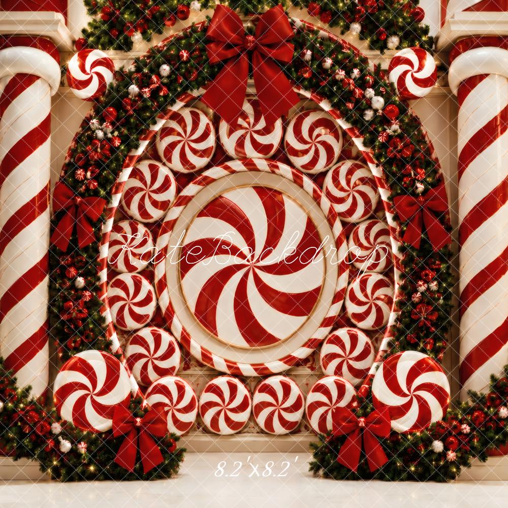 Kate Christmas Peppermint Candy Cane Garland Columns Printed Backdrop Designed by Vertigo Productions