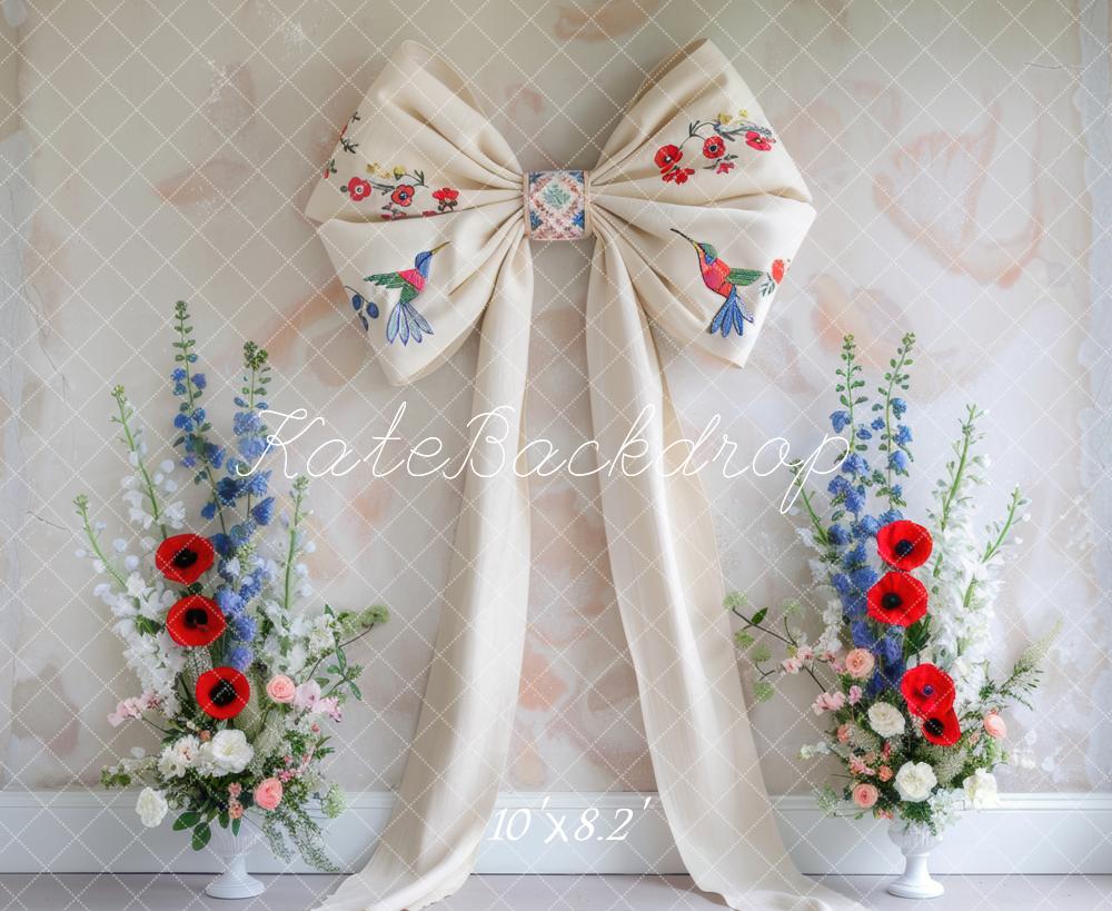 Fondo de Pared Blanco Floral con Lazo Diseñado por Mini MakeBelieve