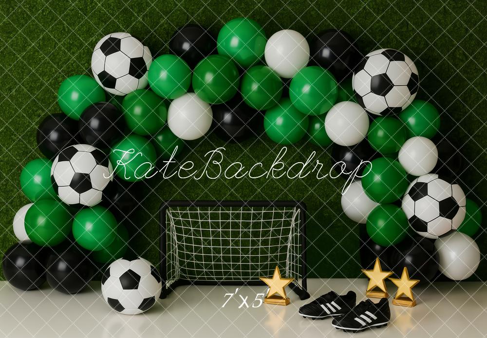 Kate Cake Smash Soccer Balloon Arch Green Backdrop Designed by Patty Roberts