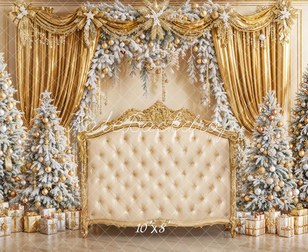 Kate Christmas Trees Headboard Gold Curtains Backdrop Designed by Emetselch