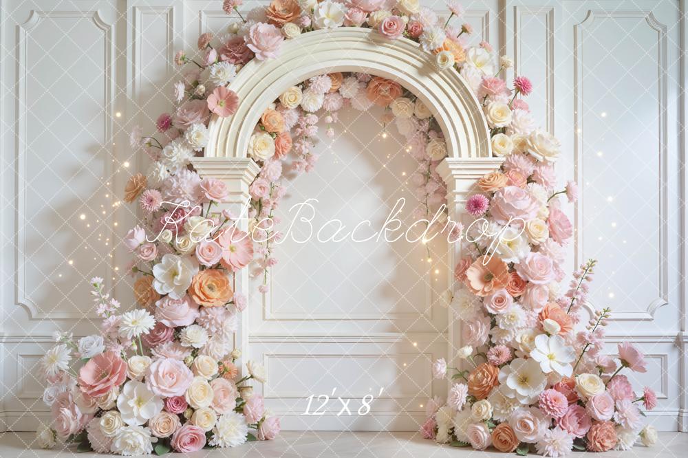 Kate Spring Flower Arch Pink White Roses Wall Backdrop Designed by Mini MakeBelieve