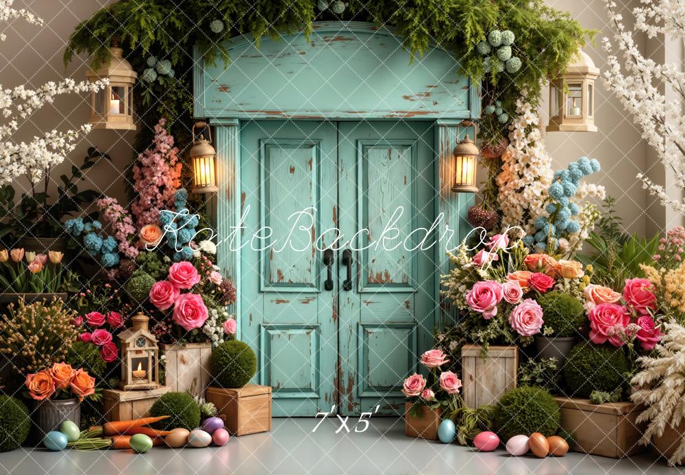 Kate Easter Bunny Flower Arch Vintage Door Pastel Eggs Backdrop Designed by Mini MakeBelieve