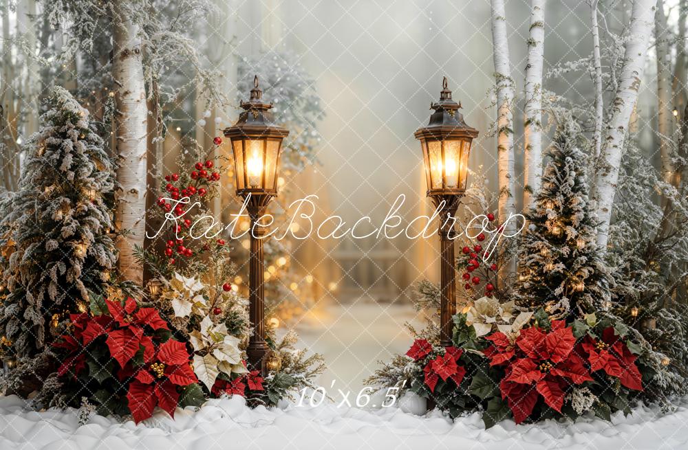Fondo Navideño de Poinsetias y Bosque Nevado diseñado por Emetselch