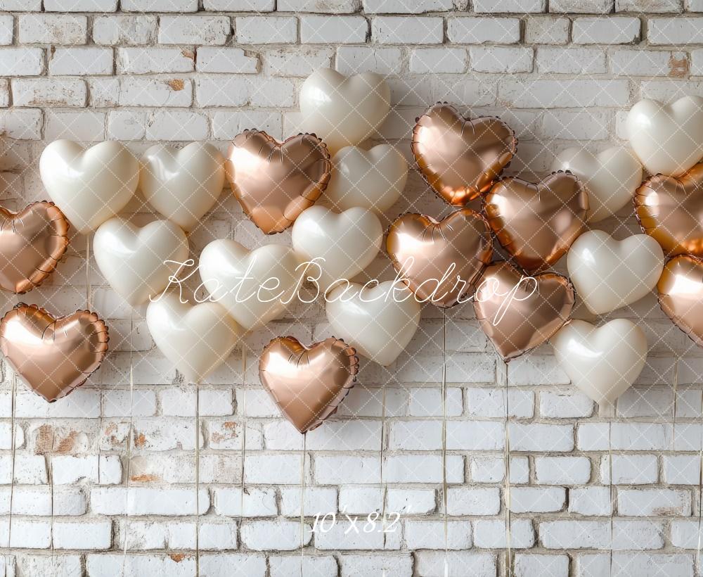 Kate Romantic Heart Balloons Brick Wall Backdrop Designed by Mini MakeBelieve