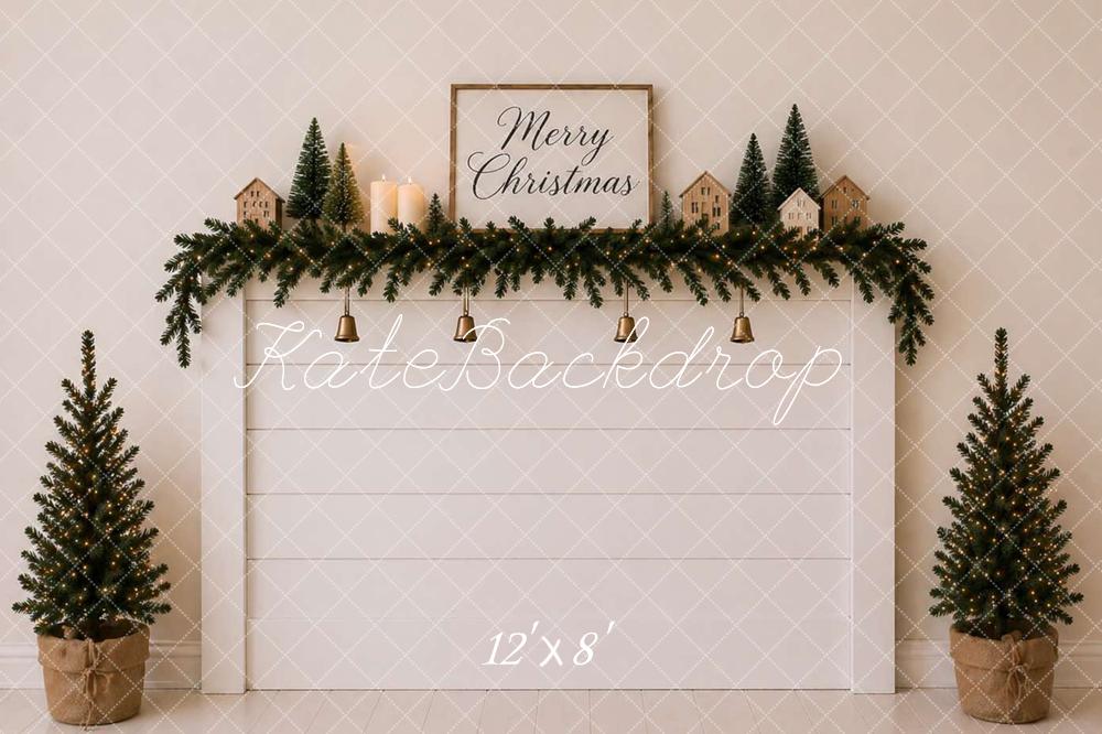 Kate Christmas Headboard Simple Noel Garland Trees White Printed Backdrop Designed by Caitlin Lynch