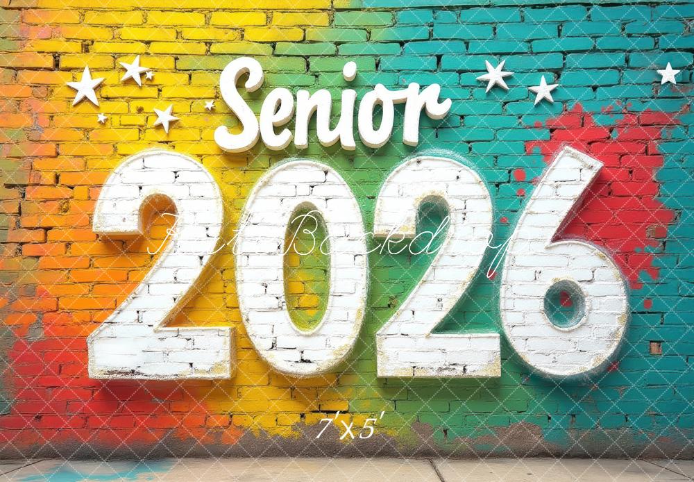 Kate Senior 2026 Colorful Brick Wall Graffiti Printed Backdrop Designed by Laura Bybee