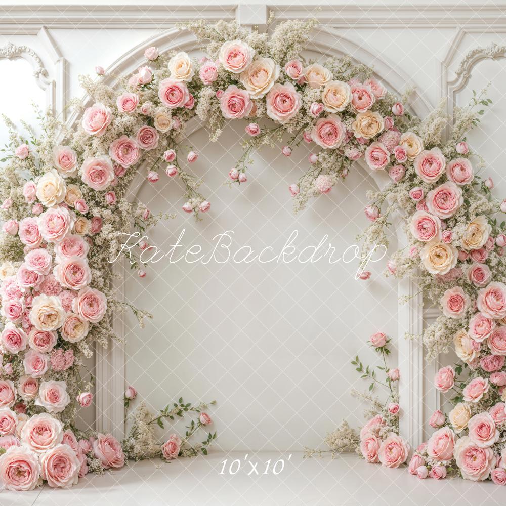 Arco Romantico di Fiori Rose Rosa Sfondo Bianco Designed by Emetselch