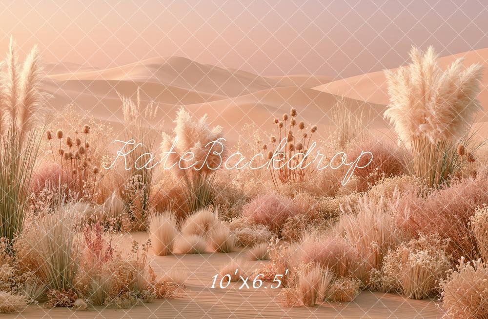 Kate Boho Wild Weeds Beige Pampas Grass Flowers Desert Printed Backdrop Designed by Angela Miller