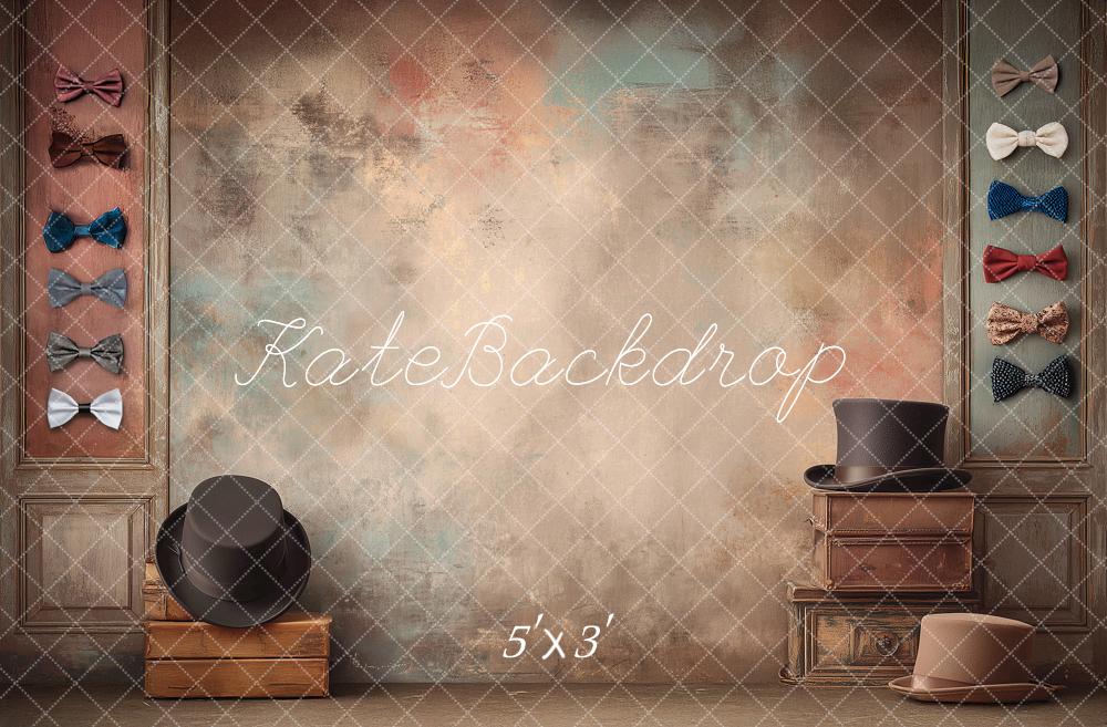 Kate Father's Day Vintage Wall Bow Ties Top Hats Boxes Printed Backdrop Designed by Angela Miller
