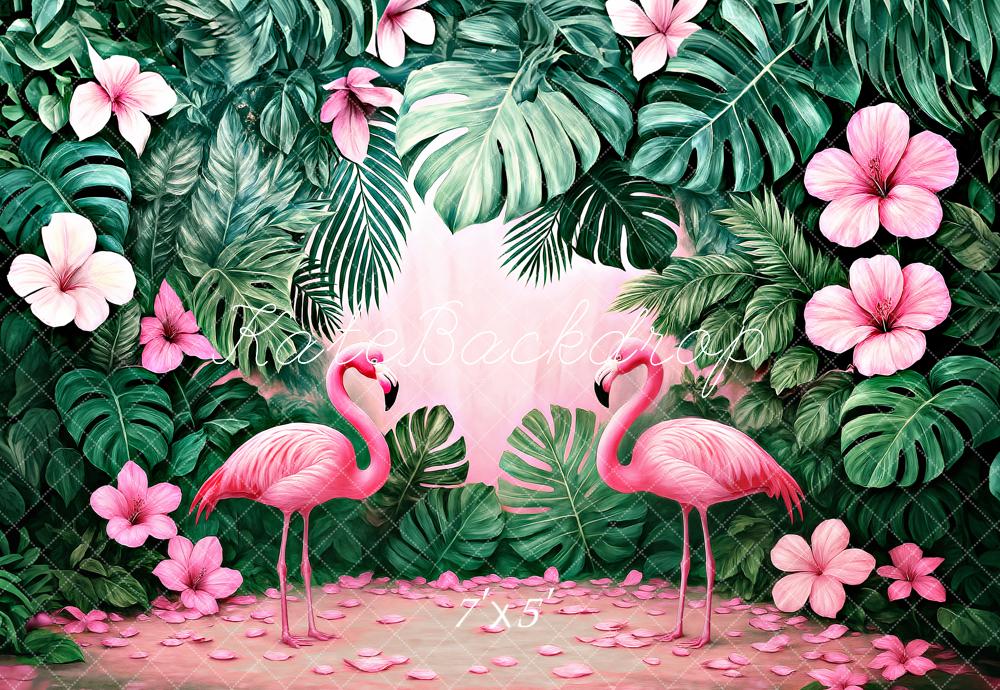 Kate Flamingo Tropical Floral Backdrop Designed by Ashley Paul