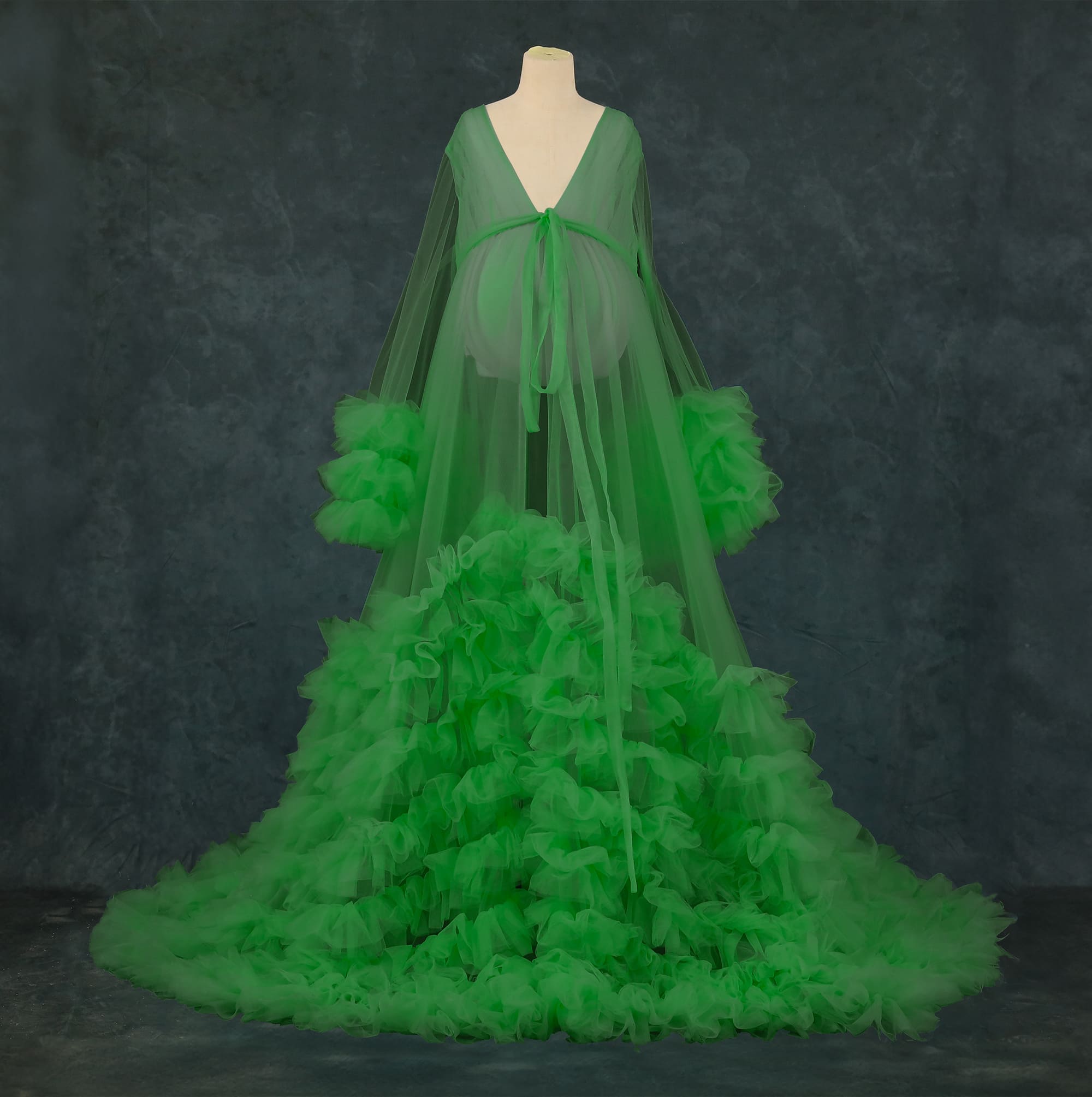 Kate Mesh V-neck Trailing Mid Sleeve Custom Maternity Photoshoot Gowns