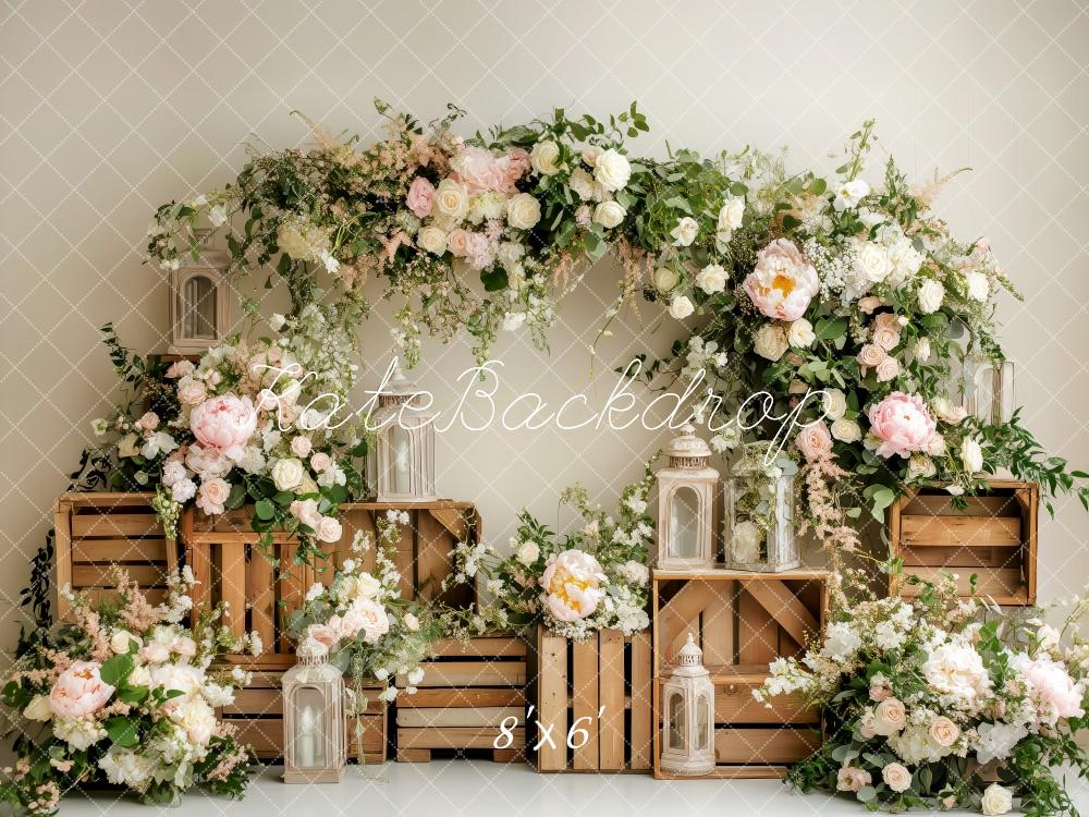 Kate Spring Green and Pink Floral Arch & Lantern Backdrop Designed by Patty Roberts