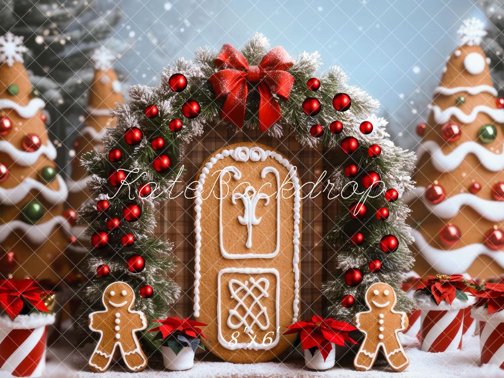 Kate Christmas Gingerbread Door Garland Cookies Bow Backdrop Designed by Mini MakeBelieve