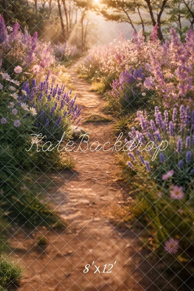 Kate Summer Sunlit Forest Path Lavender Floral Printed Backdrop Designed by Emetselch