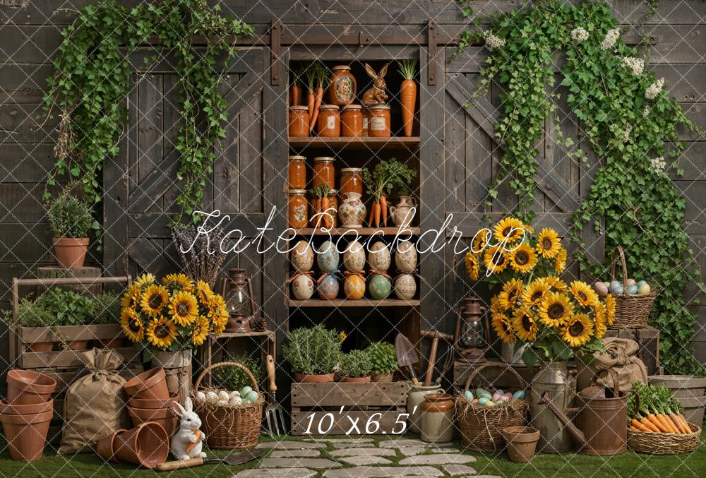 Kate Easter Bunny Sunflowers Rustic Garden Shelf Backdrop Designed by Emetselch
