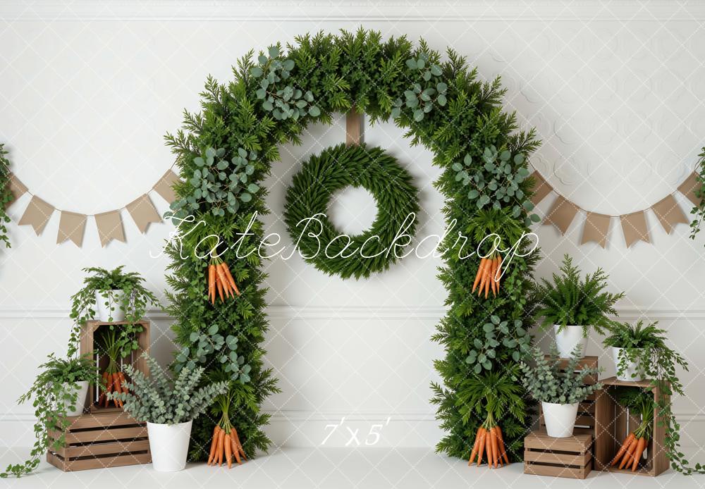 Kate Spring Flower Arch Greenery Carrots Crates Banner Printed Backdrop Designed by Mini MakeBelieve